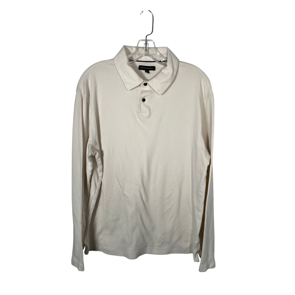 Banana Republic Cream Long Sleeve Polo Shirt Cotton Quiet Luxury Minimalist L